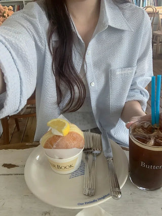 Oversized striped seersucker shirt