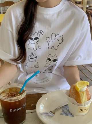 Cat Lettering Oversized Pigment Short-Sleeve T-Shirt