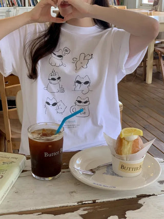 Cat Lettering Oversized Pigment Short-Sleeve T-Shirt