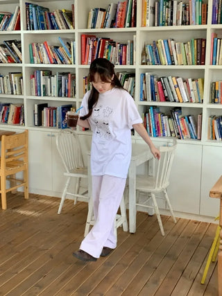 Cat Lettering Oversized Pigment Short-Sleeve T-Shirt