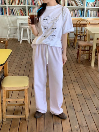 Cat Lettering Oversized Pigment Short-Sleeve T-Shirt
