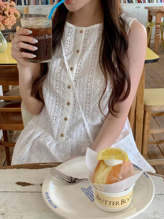 [Mini Bag Set] Perforated Layered Flare Sleeveless Top