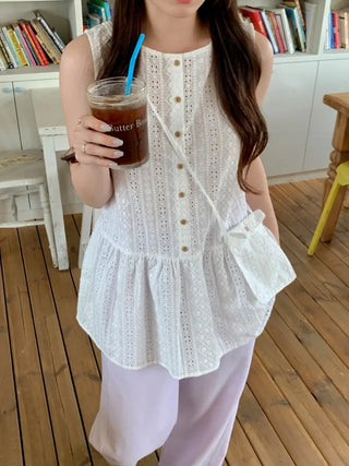 [Mini Bag Set] Perforated Layered Flare Sleeveless Top