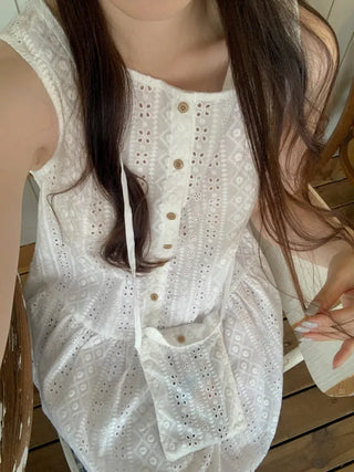 [Mini Bag Set] Perforated Layered Flare Sleeveless Top