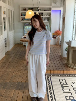 Striped cropped short-sleeved T-shirt
