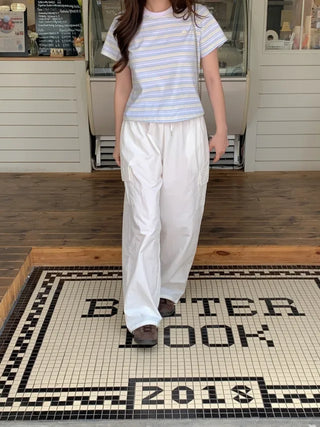Striped cropped short-sleeved T-shirt