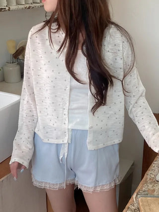 Lace frill ribbed shorts