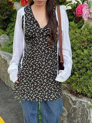 Flower V-neck Ribbon Layered Dress