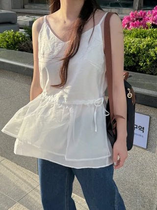 Ribbon sheer layered bustier dress