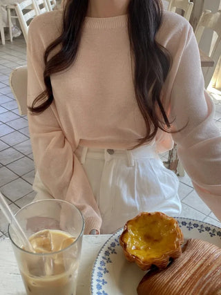 [6 colors] Whole Garment Linen Long Sleeve Knit