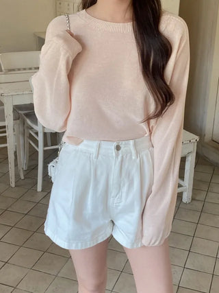 [6 colors] Whole Garment Linen Long Sleeve Knit