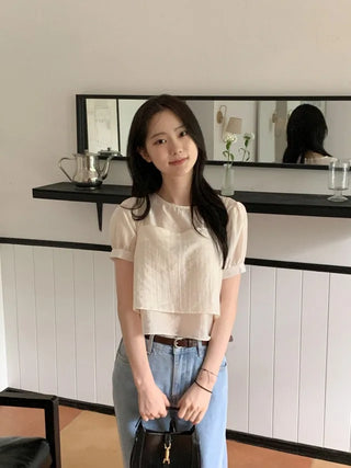 Ribbon bustier Tencel chiffon blouse