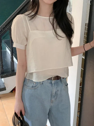 Ribbon bustier Tencel chiffon blouse