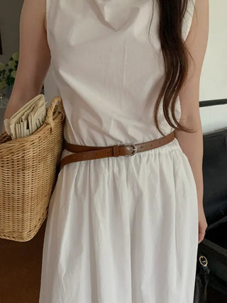 Shirred nylon long camisole dress