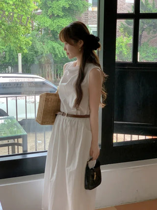 Shirred nylon long camisole dress