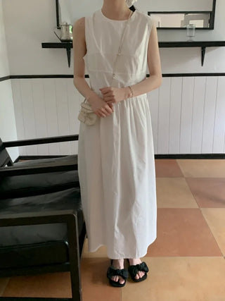 [Scrunchie Set] Shirred Long Camisole Dress