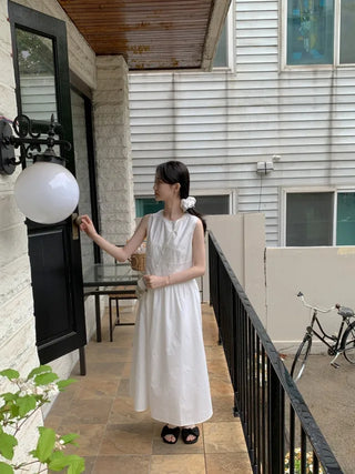 [Scrunchie Set] Shirred Long Camisole Dress