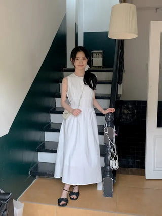 [Scrunchie Set] Shirred Long Camisole Dress