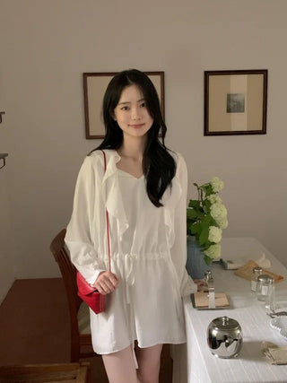 See-through elastic ribbon frill mini dress