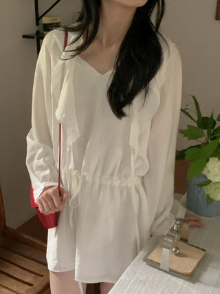 See-through elastic ribbon frill mini dress