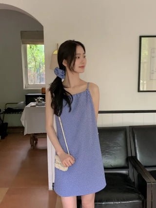 Scrunchie Set Check Ribbon Camisole Dress