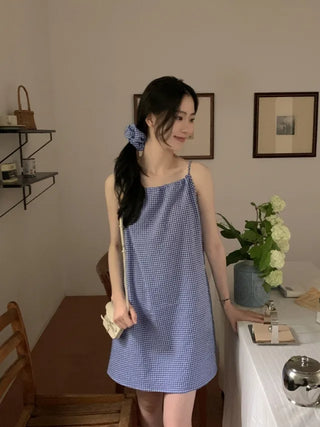 Scrunchie Set Check Ribbon Camisole Dress