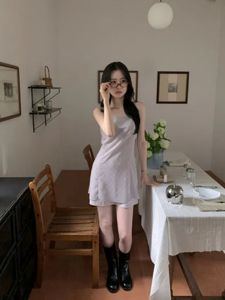 Checked floral chiffon bustier dress