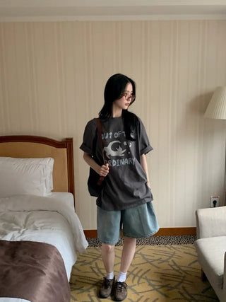 Cat Lettering Oversized Pigment Short-Sleeve T-Shirt