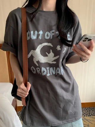 Cat Lettering Oversized Pigment Short-Sleeve T-Shirt