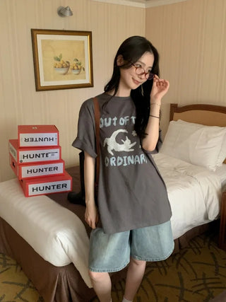 Cat Lettering Oversized Pigment Short-Sleeve T-Shirt