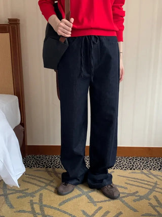 Linen non-faded ribbon denim pants