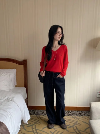 Linen non-faded ribbon denim pants