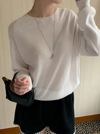 [6 colors] Whole Garment Linen Long Sleeve Knit