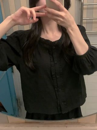 Autumn blouse with frills and pleats