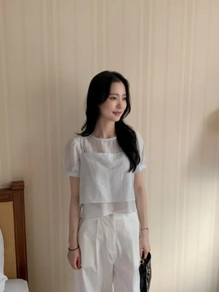 Ribbon bustier Tencel chiffon blouse