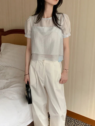 Ribbon bustier Tencel chiffon blouse