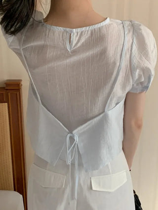 Ribbon bustier Tencel chiffon blouse