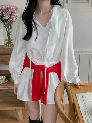 See-through elastic ribbon frill mini dress
