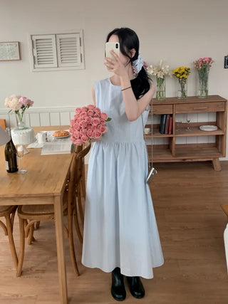 [Scrunchie Set] Shirred Long Camisole Dress