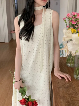 Polka Dot Tie Long Dress