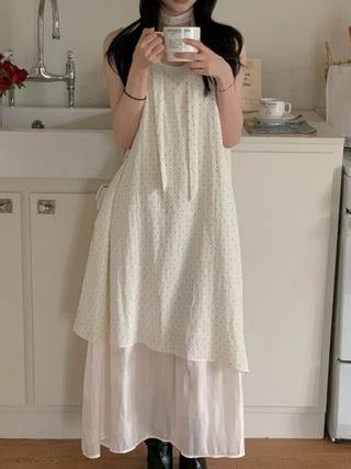 Polka Dot Tie Long Dress