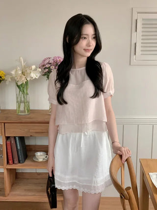 Ribbon bustier Tencel chiffon blouse