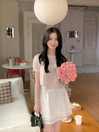 Ribbon bustier Tencel chiffon blouse
