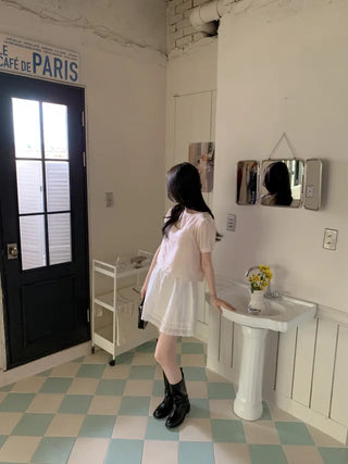 Ribbon bustier Tencel chiffon blouse