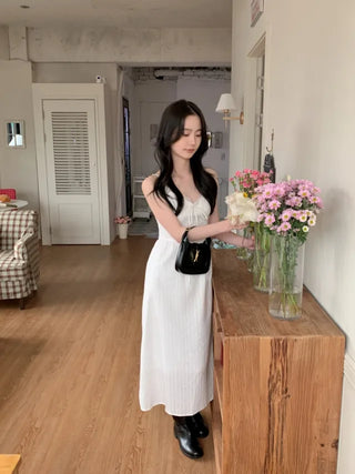Lace Shirred Long Camisole Dress