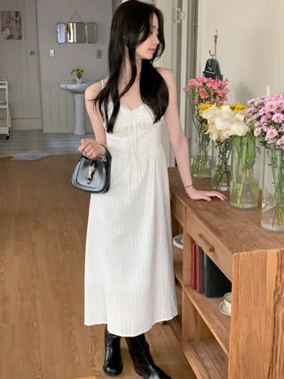 Lace Shirred Long Camisole Dress