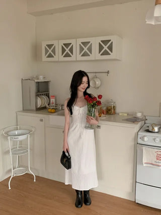Lace Shirred Long Camisole Dress