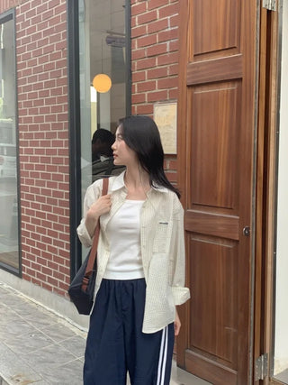 Oversized striped seersucker shirt