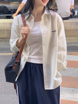 Oversized striped seersucker shirt