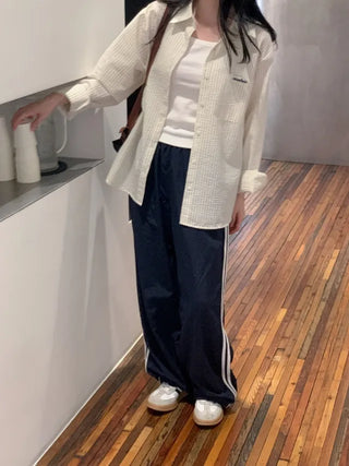 Oversized striped seersucker shirt